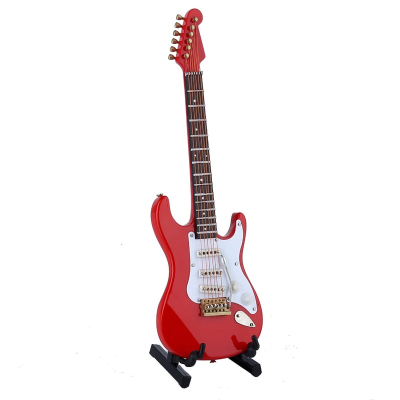 Dselvgvu Wooden Miniature Electric Guitar with Stand and Case Mini Musical Instrument Electric Guitar Replica Collectible Figurines Model Home Decoration Display Ornament (Red, 7.09"x2.27"x0.54") - Image 4
